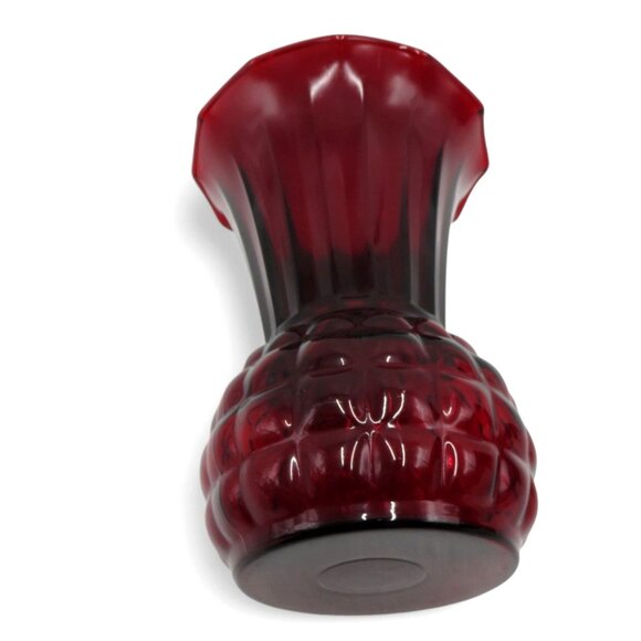 Vase RUBY Red PINEAPPLE Glass With Scalloped Flared Rim Vintage 9" Tall 1970s - Picture 4 of 10